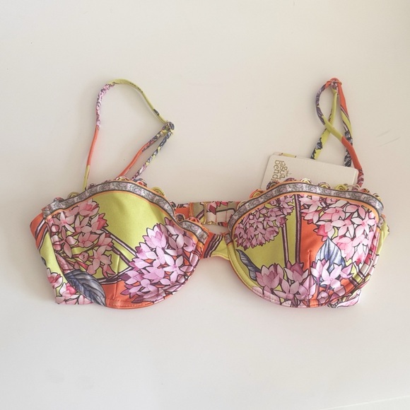Agua Bendita Piper Suki Underwire Pink Line Floral Bikini Top - Picture 2 of 9